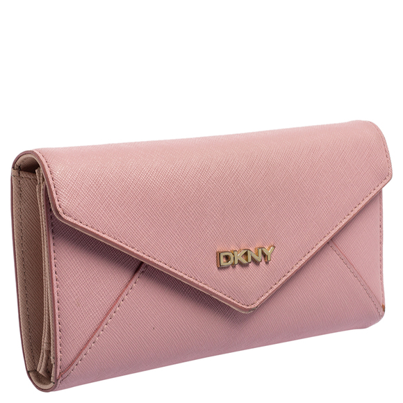 DKNY Pink Saffiano Leather Envelope Flap Wallet - Picture 3 of 9